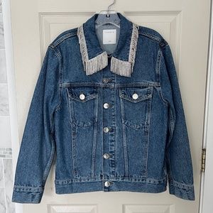Sandro Womens Jean Jacket Rhinestone Collar Size M (EU 38)